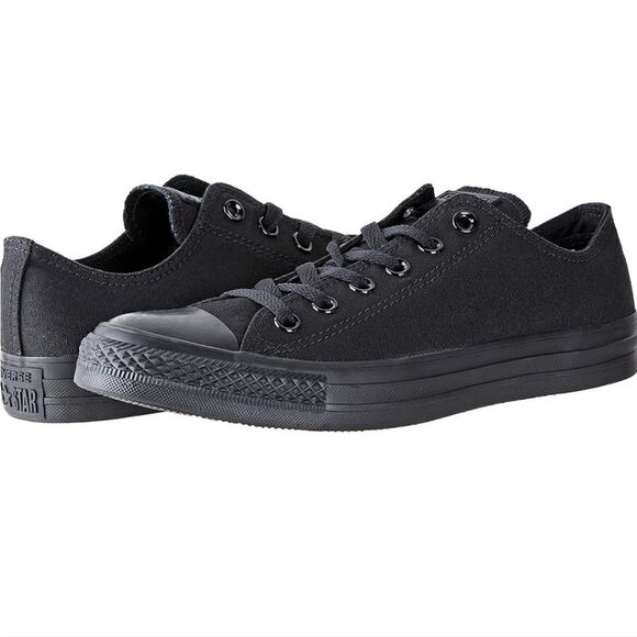 CONVERSE CHUCK TAYLOR ALL STAR LOW TOP ALL BLACK,  UNISEX SZ W 7, M 5 - Picture 2 of 10